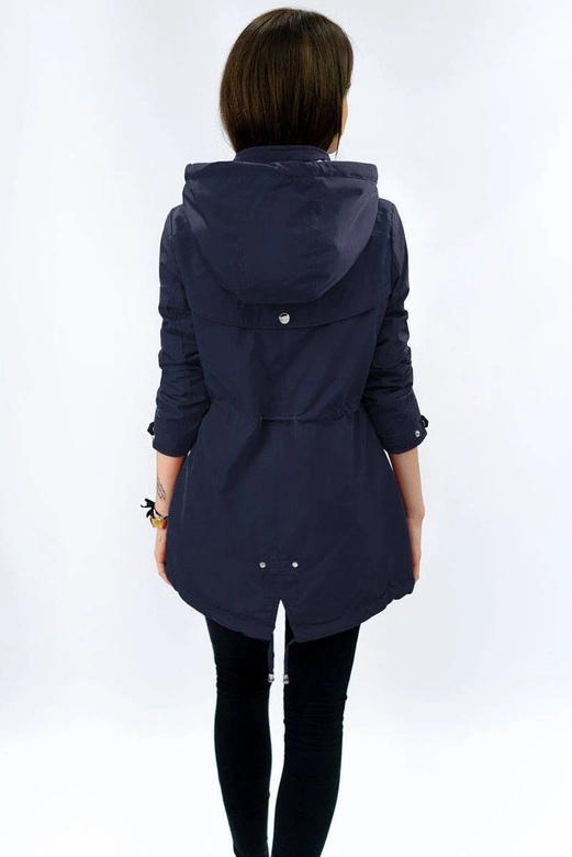 Dwustronna kurtka parka damska granatowa/kropki (w662)