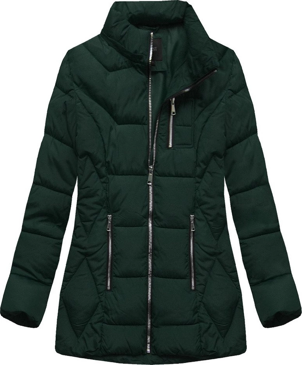 PIKOWANA KURTKA Z KAPTUREM CIEMNOZIELONA (B9901)
