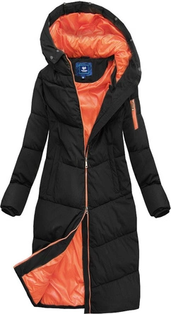 PROSTY PŁASZCZ ZIMOWY DAMSKI Z KAPTUREM CZARNY (J9-007)