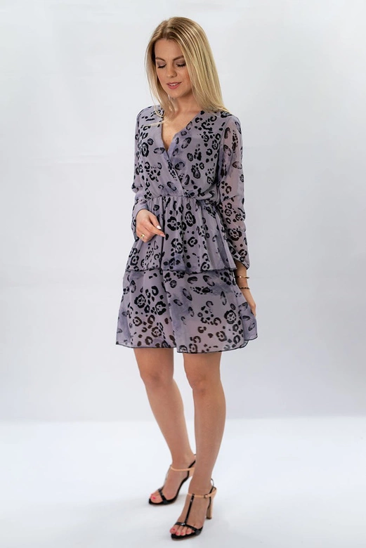 Sukienka z kopertowym dekoltem szara (454/1art)