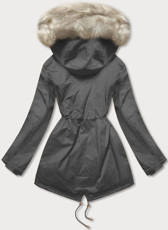DAMSKA PARKA ZIMOWA NA FUTERKU CIEMNOSZARA (B508)