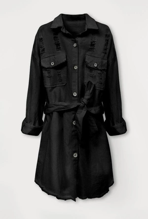 CIENKA JEANSOWA KURTKA DAMSKA Z PRZETARCIAMI CZARNA (581ART)