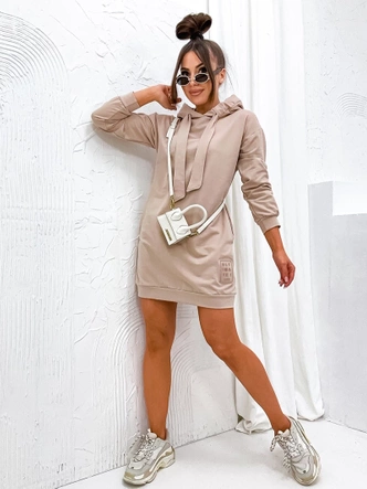 Dresowa sukienka z kapturem beżowa (725)