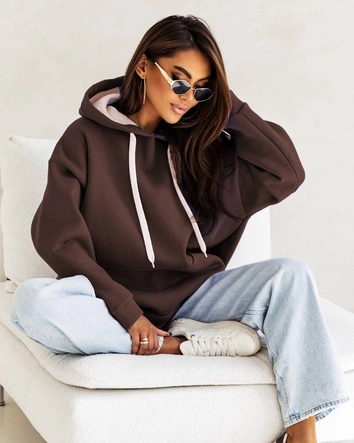 Gruba bluza damska kangurka czekoladowa (82131)