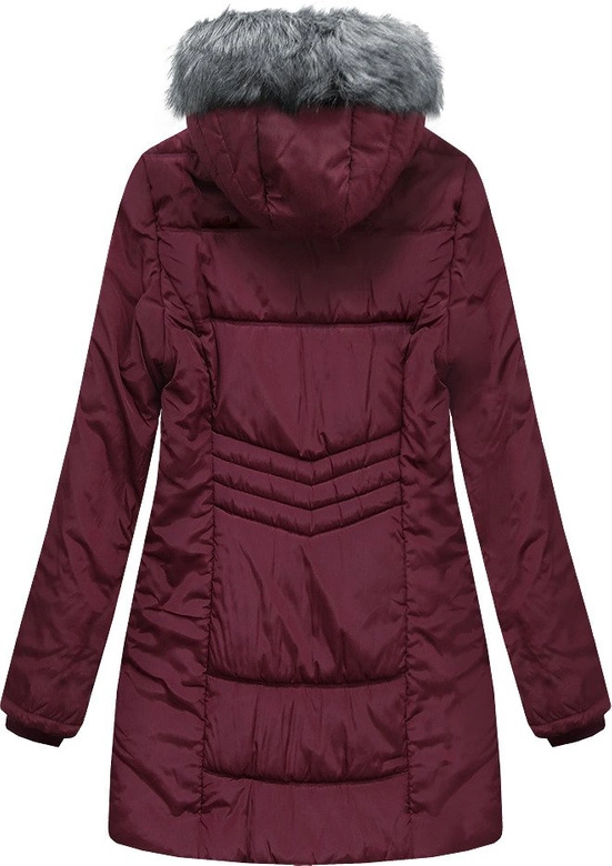 DŁUŻSZA PIKOWANA KURTKA Z KAPTUREM BURGUNDOWA (B2625-30)