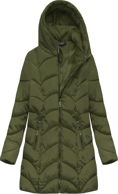 PIKOWANA ZIMOWA DAMSKA KURTKA Z KAPTUREM KHAKI (X1801X)