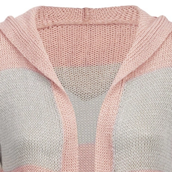 DŁUGI SWETER Z KAPTUREM RÓŻOWO-SZARY (122ART)