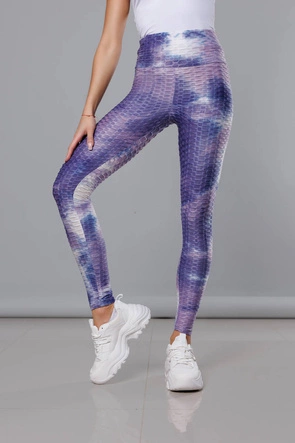 Legginsy z motywem tie dye fioletowe (YW88025)