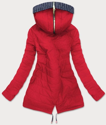 DWUSTRONNA KURTKA Z KAPTUREM W PASKI GRANATOWO-CZERWONA (W659)