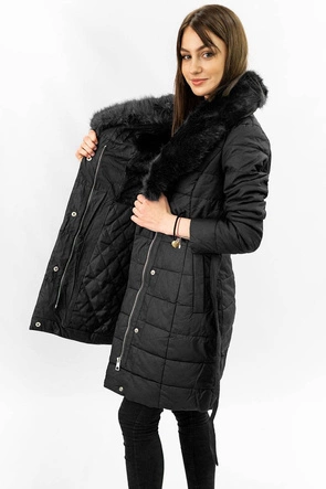 DAMSKI PŁASZCZ Z EKOSKÓRY Z FUTERKIEM CZARNY (5527)