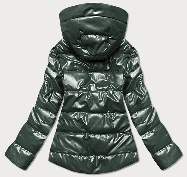 Metaliczna kurtka damska z kapturem zielona (b8007-10)