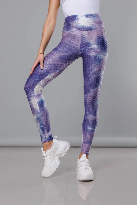Legginsy z motywem tie dye fioletowe (YW88025)