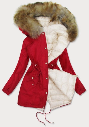 DWUSTRONNA PARKA CZERWONA-ECRU (B507)