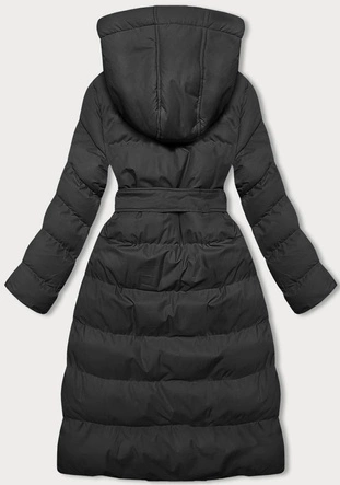 Damska długa kurtka zimowa z kapturem czarna (5M3178-392)