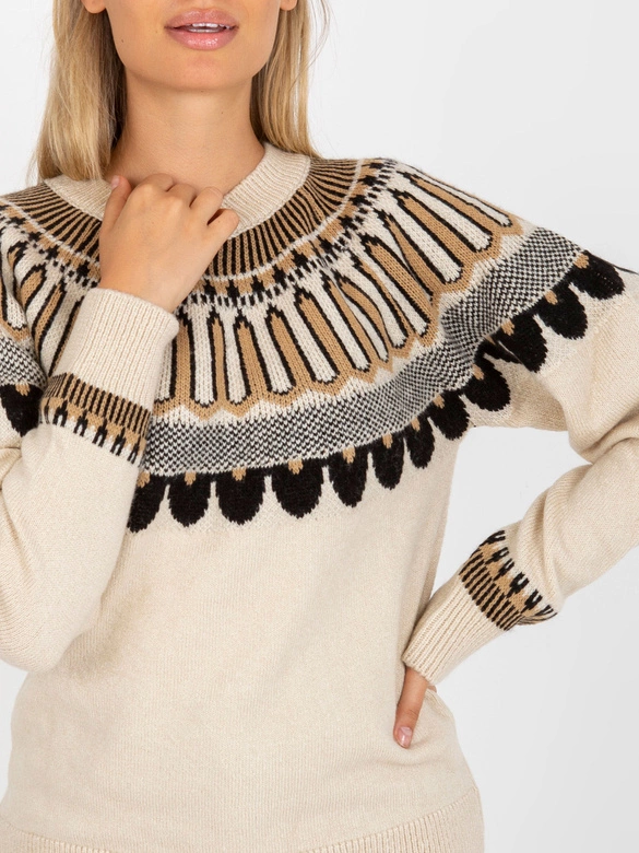 Casualowy sweter we wzory beżowy (0342)