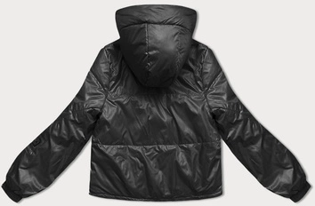 Krótka kurtka damska z kapturem czarna (B8216-1)