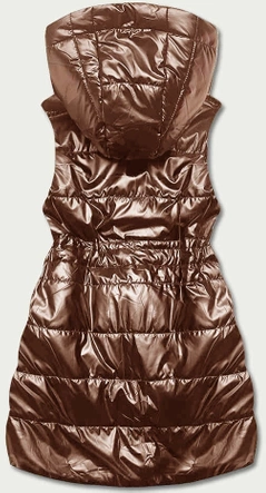 Błyszcząca kamizelka z kapturem karmelowa (B8131-14)