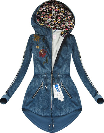 BLUZA Z HAFTAMI I NAPISAMI NIEBIESKA 2/1 (J63BS)