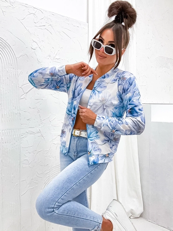 Welurowa bluza typu bomber niebieska (707S)
