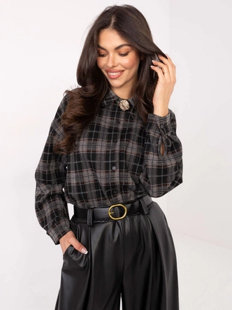 Flanelowa koszula damska w kratę czarna (21638)