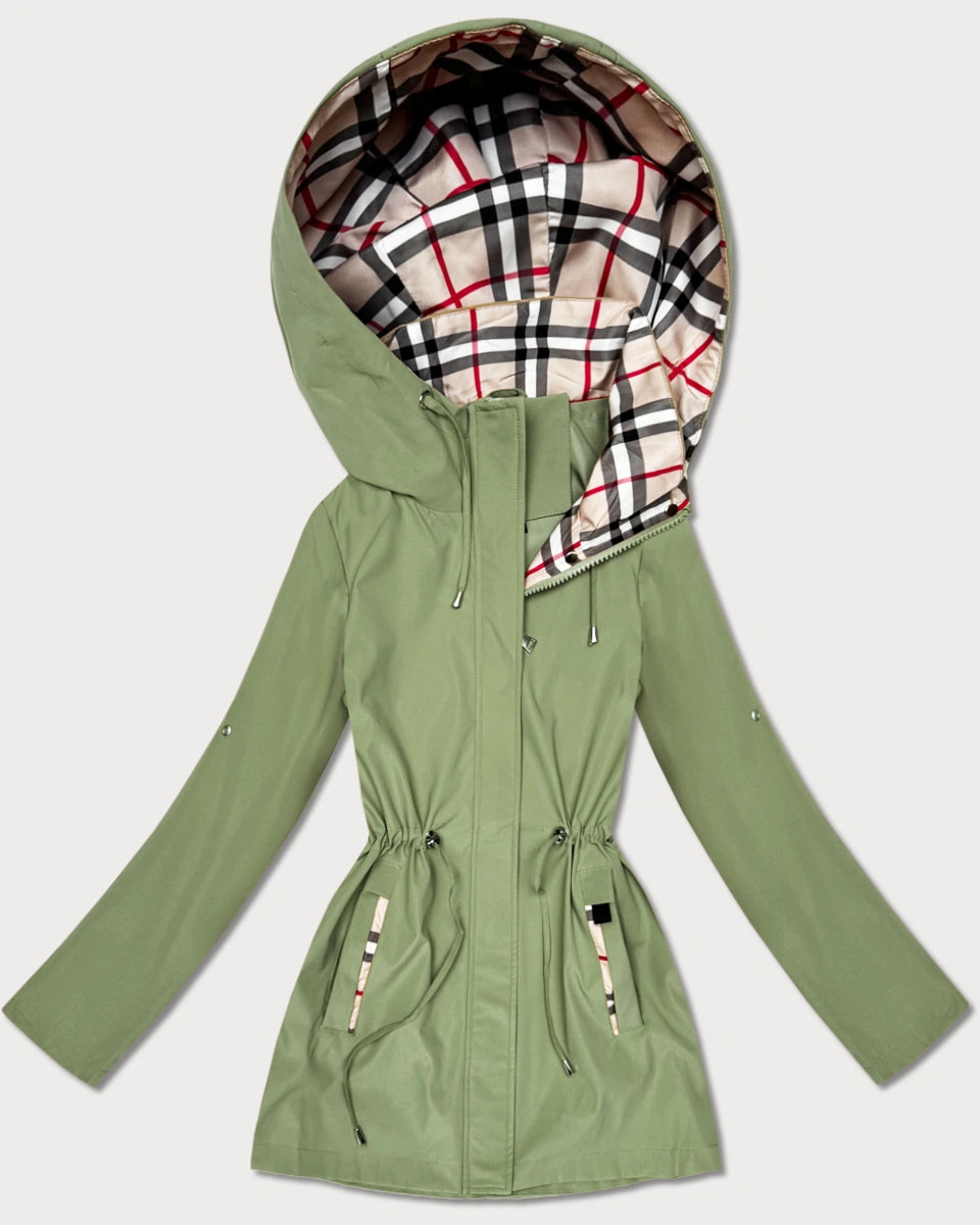 Damska kurtka z wykończeniem w kratkę Goodlookin khaki (KK60411-3#)