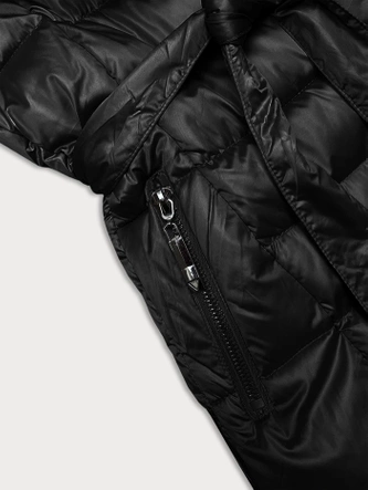 Zimowa kurtka damska z paskiem czarna S'west (B8195-1)