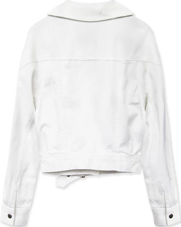 KRÓTKA JEANSOWA DAMSKA KURTKA Z KOŁNIERZEM BIAŁA (H115)