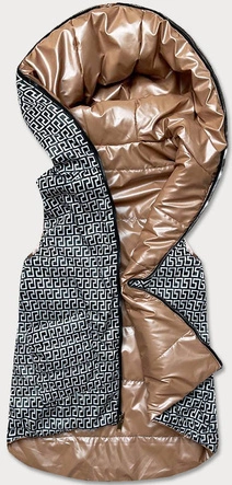 Rozkloszowany dwustronny bezrękawnik damski jasny brąz (b8006-46)