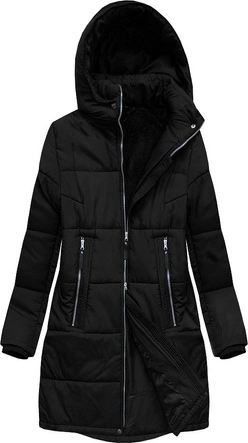 PIKOWANA DAMSKA KURTKA ZIMOWA Z KAPTUREM CZARNA (B2627)