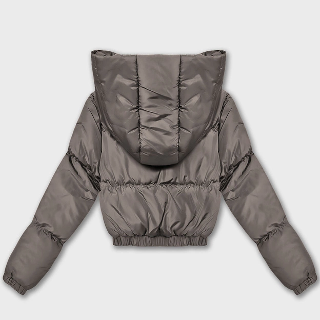 Krótka kurtka zimowa puffer J Style szarobeżowa (5M3260-105)