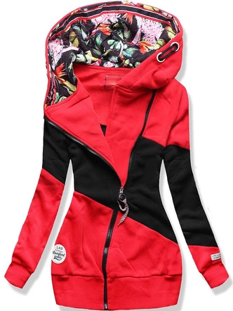 DŁUŻSZA BLUZA Z KAPTUREM CZERWONO-CZARNA (549A)