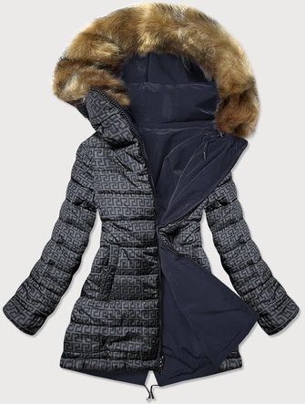 Dwustronna kurtka damska granatowo- grafitowa (w555)