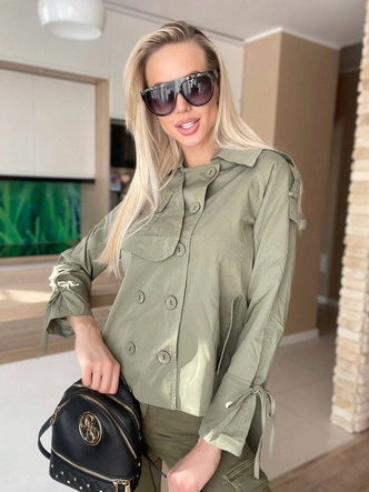 Cienka kurtka damska z kołnierzem khaki (9033#)