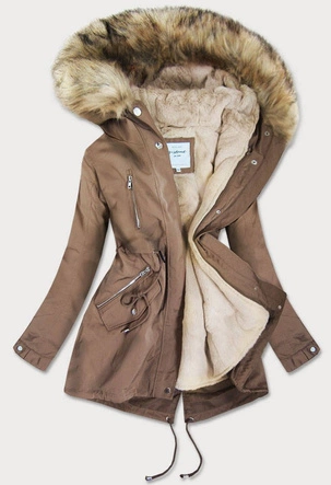 DAMSKA PARKA Z PODPINKĄ BRĄZOWA (3399B)