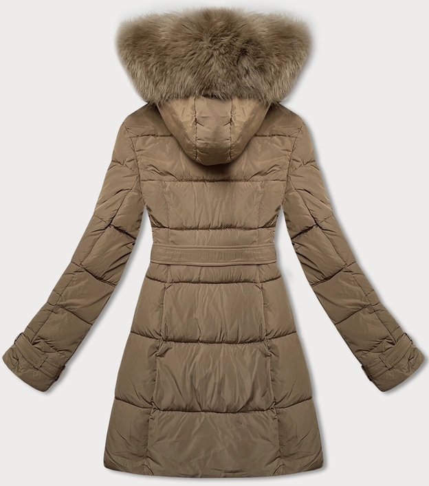 Damska kurtka zimowa z ozdobnymi paskami brązowa (23MY-208)