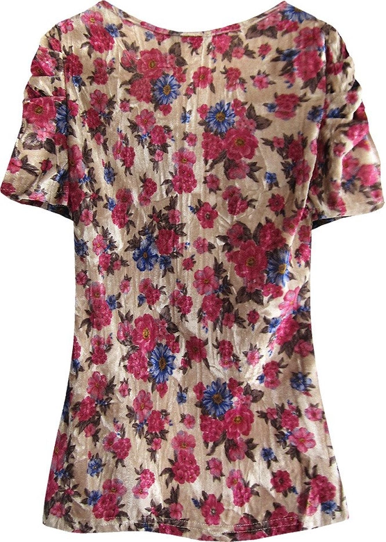 WELUROWA BLUZKA W KWIATY ZŁOTO-AMARANTOWA (3682/7)