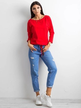 Luźna bluzka z wiązaniem na dole czerwona (4691)