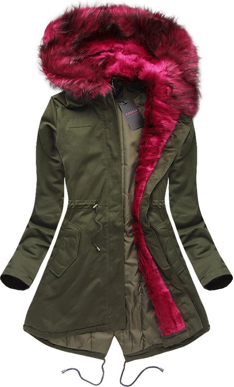 BAWEŁNIANA PARKA ZIMOWA KHAKI-BORDOWA (L111)