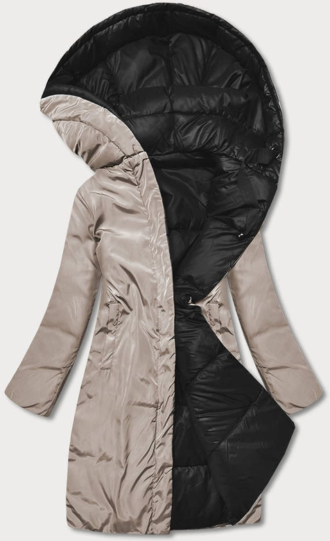 DŁUGA DWUSTRONNA KURTKA ZIMOWA CZARNY/CAPPUCCINO (L22-9852-1/62)