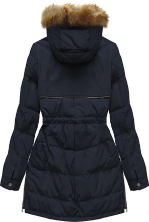 PIKOWANA KURTKA Z PUCHEM NATURALNYM GRANATOWA (8081)