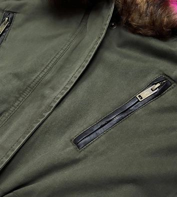 Zimowa parka damska z kapturem khaki-róż (d-238#)