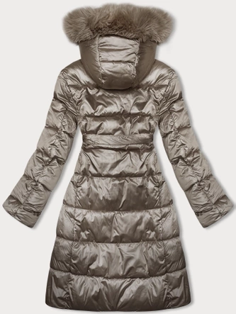 Zimowa kurtka damska z paskiem beżowa S'west (B8195-12)