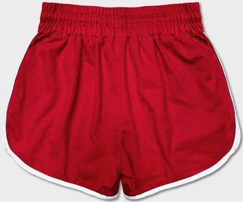 DAMSKIE SZORTY Z KONTRASTOWĄ LAMÓWKĄ CZERWONE (8K208-18)