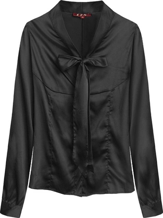 SATYNOWA KOSZULA Z WIĄZANĄ STÓJKĄ CZARNA (1064)