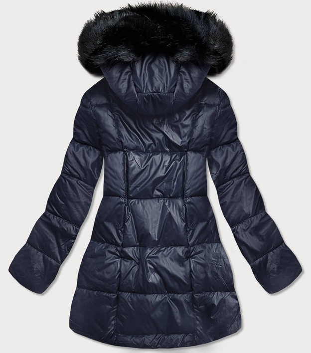 Asymetryczna kurtka damska zimowa granatowa (8953-e)