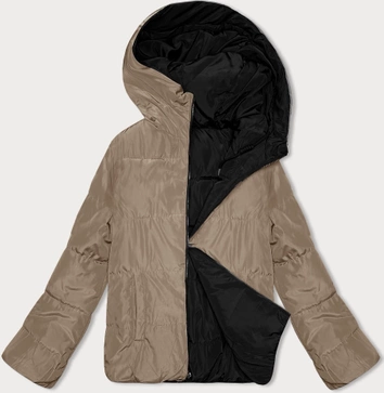 Krótka dwustronna kurtka damska S'west czarny-beż (B8182-1012)