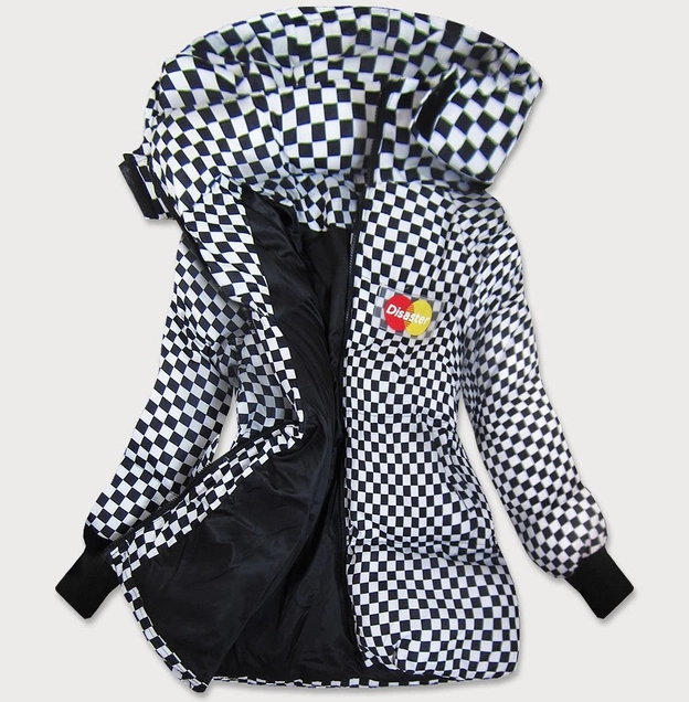 DAMSKA ZIMOWA KURTKA W KRATKĘ GRANATOWO-BIAŁA (701ART)