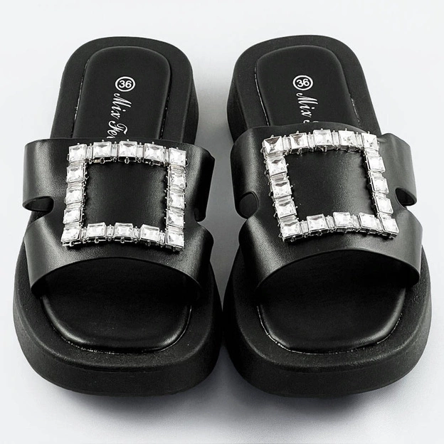 Damskie klapki z cyrkoniami czarne (cm-50)