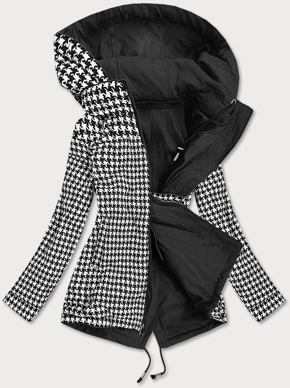 DWUSTRONNA KURTKA PARKA DAMSKA CZARNA-PEPITKA (B9761)
