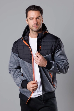 Sportowa kurtka męska z łączonych materiałów czarny-pomarańcz (8M901-392)